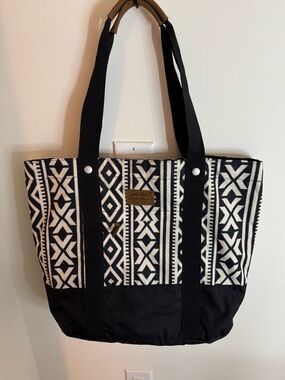 Eddie Bauer Black and White Geometric Canvas Tote